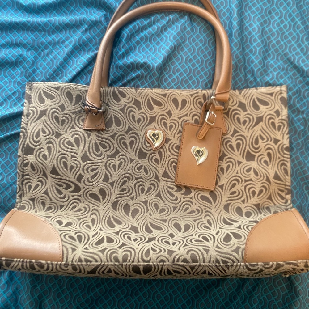 DVF Monogram Patterned Tote Bag with Tan Trim